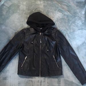 Fashion Nova pleather jacket with hood never worn.